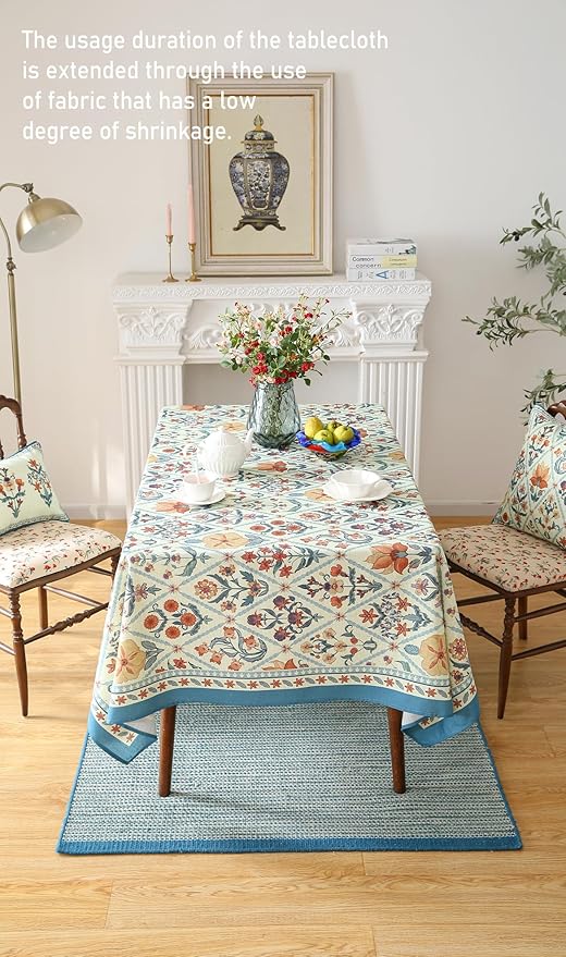 ISAENNE Designer Linen Elegant Extra Long Rectangle Tablecloth,Colorful Floral Bohemian Table Cloth,Wrinkle Resistant Decor Tablecloths for Dining Thanksgiving Kitchen,67"*118"-Floralsea A
