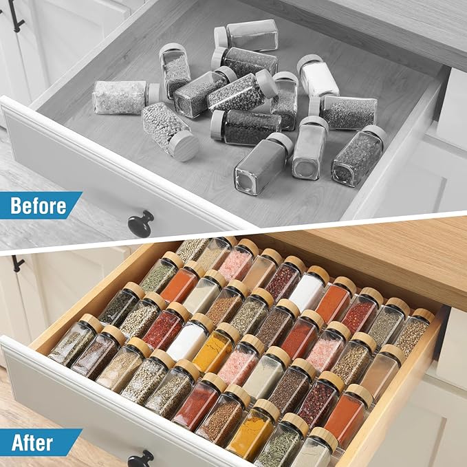 Spice Drawer Organizer 8 Tier, Acrylic Seasoning Organizer Rack, Clear Spice Rack Tray, Kitchen Seasoning Jars Drawers Insert (Jars Not Included/Expandable From 9" to 18")