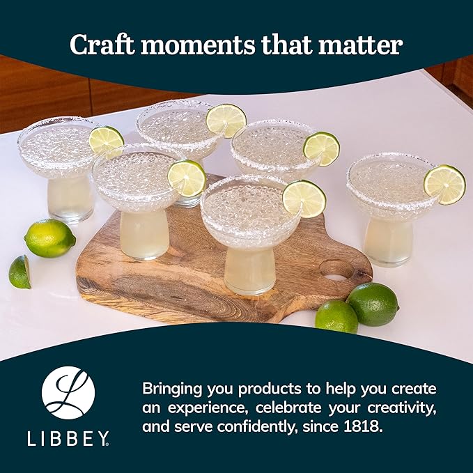 Libbey Stemless Margarita Glasses Set of 6, 10.25 ounces Classic Margarita Glasses Lightweight, Fancy Glassware Set for Celebrations