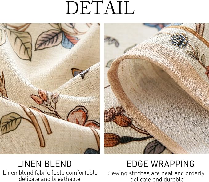 ISAENNE Designer French Light Beige Small Rectangular Tablecloth,Linen Florals and Birds Pattern Table Cloth,Anti-Wrinkle Decorative Tablecloths for Dining Thanksgiving Kitchen,55"*71"-Cornucopia