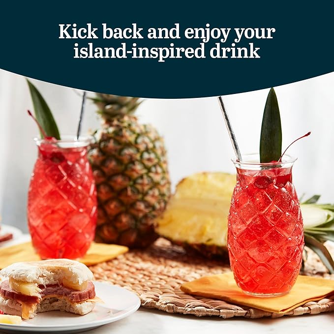 Libbey Tiki Pineapple Glasses Set, Tiki Glasses for Cocktails, Ideal Tiki Bar Set of 4