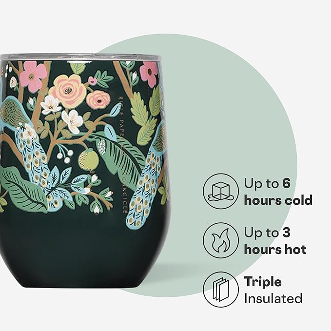 Corkcicle Stemless Insulated Wine Glass Tumbler - Keeps Beverages Cold 6 Hrs Hot 3 Hrs - Stainless Steel - Easy-Grip - Gift for Mom - Great for Mother's Day or Christmas - 12 oz - Peacock Blue