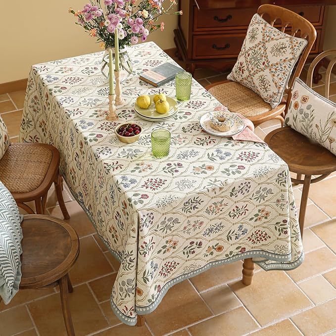 ISAENNE Designer Linen Table Cloth for Rectangle Table,Western Colorful Floral Indoor Tablecloth,Wrinkle Resistant Decor Tablecloths for Dining Thanksgiving Kitchen Christmas,55"*79"-Serenity B