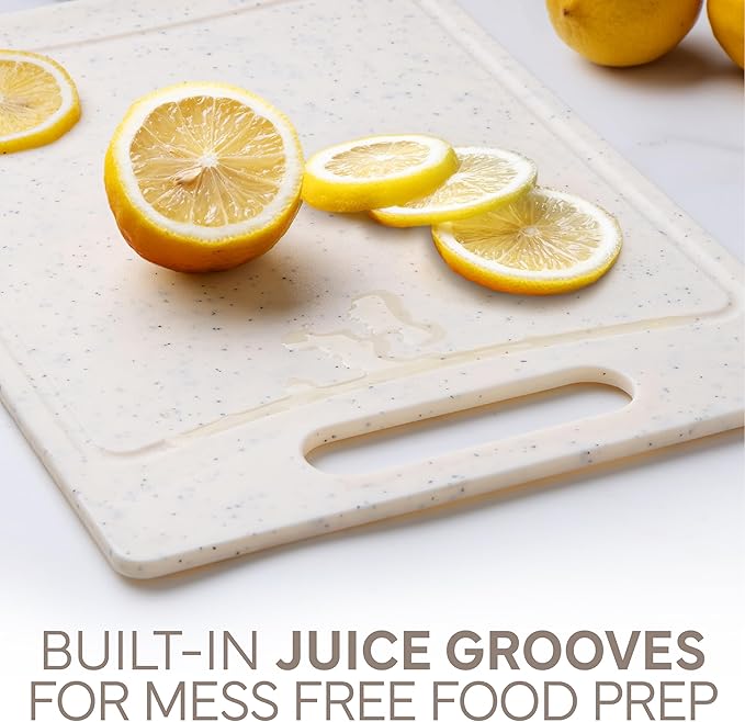 COOK WITH COLOR Non-Slip Cutting Board Set – Kitchen Essentials with Easy Grip Handle for Meat, Veggies, and Fruits, 4 Cutting Boards, White