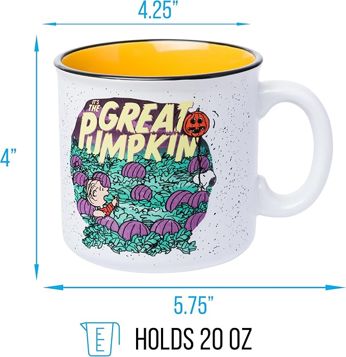 Silver Buffalo Peanuts The Great Pumpkin Featuring Linus and Snooy Halloween Spooky Ceramic Camper Mug, 20 ounces