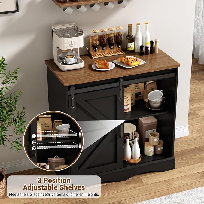 HOMFAMILIA 31.5" H Farmhouse Coffee Bar Cabinet w/Storage, Rustic Buffet Cabinet - Image 4