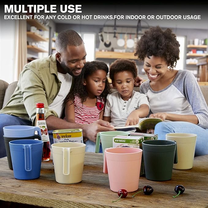 shopwithgreen Coffee Mugs Set of 8, Plastic Coffee Cups Set, 17 OZ Unbreakable Coffee Mugs with Handle Reusable Camping/Dorm/RV Drinking Cups for Adults/Kids Microwave & Dishwasher Safe