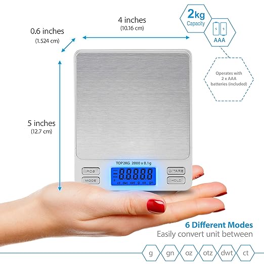 Smart Weigh Digital Pro Pocket Scale 2000g x 0.1 Grams Precise Weighing Professional Weight Food Ounces & Grams Mini Kitchen Jewelry Portable Herb Pocket Scale, Hold and Counting Function Back-Lit LCD