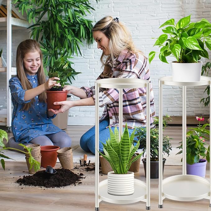 2 Tier Plant Stand Indoor Tall, Metal Flower Pot Stands Outdoor Holders Plant - Image 3