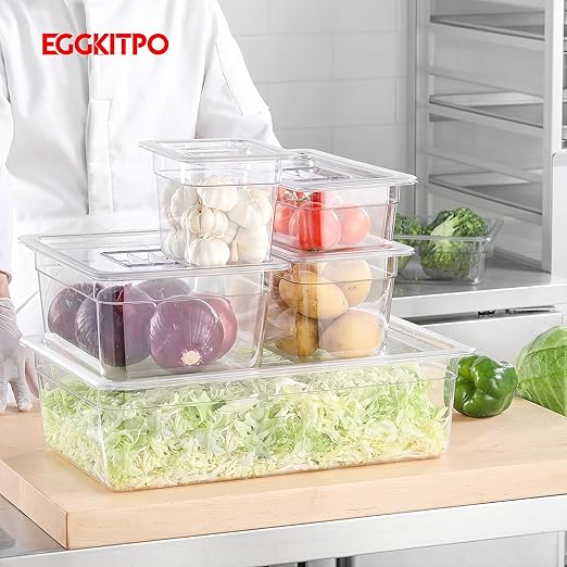 1/6 Clear Food Pans 6 pack 2.5 Inch Deep Pan Stackable Polycarbonate Food Pan for Commercial Kitchen Restaurant Use BPA free