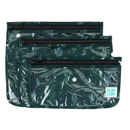 Bumkins Travel Bag, Toiletry, TSA Approved Packing Pouch, Zip Bag, Quart Size Airline Compliant, Clear-Sided, Set of 3 Sizes