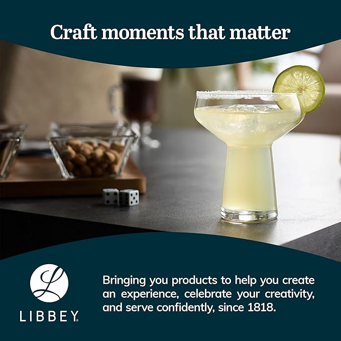 Libbey Stemless Margarita Glasses Set of 4, Classic, Lightweight Mixed Cocktail Glasses Set, Large Margarita Glasses Set for Cinco de Mayo, Parties