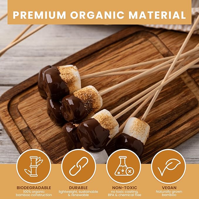 DecorRack 8" Natural Bamboo Skewers Sticks, 400 Wood Skewers for Grilling, BBQ, Kabob, Appetizers, Fruits, Smores, Cocktail, Brunch, Fondue Sticks, Barbeque, DIY Crafting, 8 inch (400 pack)