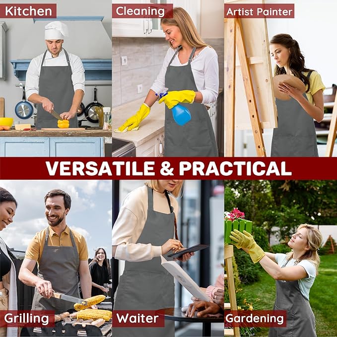 2 Pcs Plus Size Chef Apron, Unisex Professional Apron with 2 Pockets for Cooking, Work, Baking (Larger Size)