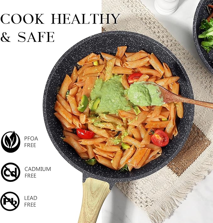 GiPP Nonstick Frying Pan Skillet - 8" Grey Granite Non Stick Pans, Omelette Pan with Heat-Resistant Handle, Compatible with All Stovetops, PFOA Free