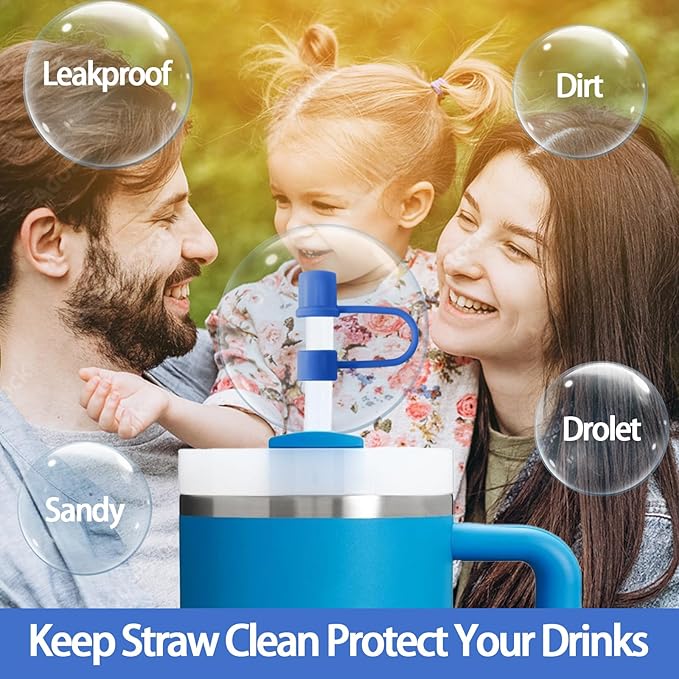 6PCS Silicone Straw Covers Cap Compatible with Stanley Cup 30-40 oz Tumbler with Handle 10mm Straw Toppers Reusable Straw Cover for Stanley Cup Accessories （Blue）