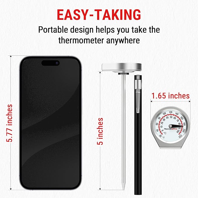 ThermoPro Dial Instant Read Meat Thermometer for Cooking, Grill Food Thermometer with Glass Lens, Portable Kitchen Thermometer with 5'' Stainless Steel Probe for Liquid, Steak, Turkey Temp Checking