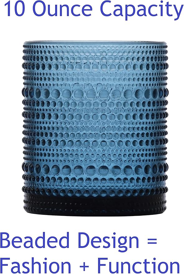 Fortessa Jupiter Beaded Hobnail Glass, 10 Ounce Double Old Fashioned (Set of 4), Clear
