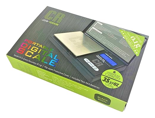 CR Premium Digital Food Scale - 1000g by 0.1g, Portable & Black (JDS-1000B) (Battery Included)