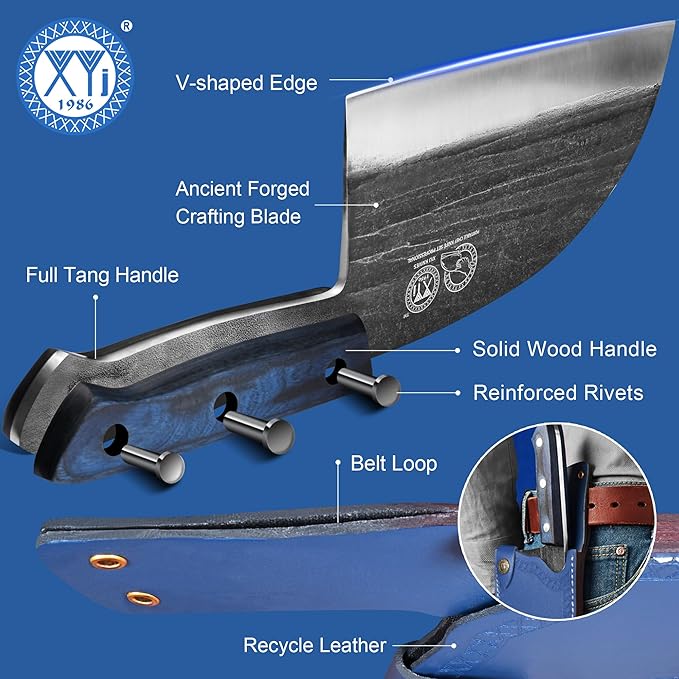 XYJ Authentic Since 1986,Ancient Forged Butcher Knives,Serbian Chef Knife With Sheath,Chinese Vegetable Meat Knives For Kitchen Camping Outdoor,Full Tang (6 inch)