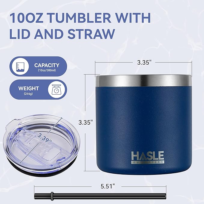 HASLE OUTFITTERS 10oz Insulated Tumblers with Lid and Straw,Stainless Steel Tumbler Travel Coffee Mug,Double Wall Reusable Tumbler Cup for Iced and Hot Drinks(Navy，12 Pack)