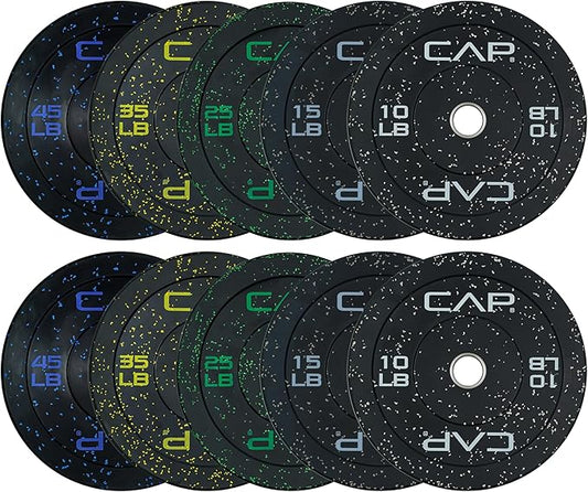 CAP Barbell 2-Inch Olympic Bumper Plate Weight Set with 6 Post Rack | 100-370 lbs | Multiple Options