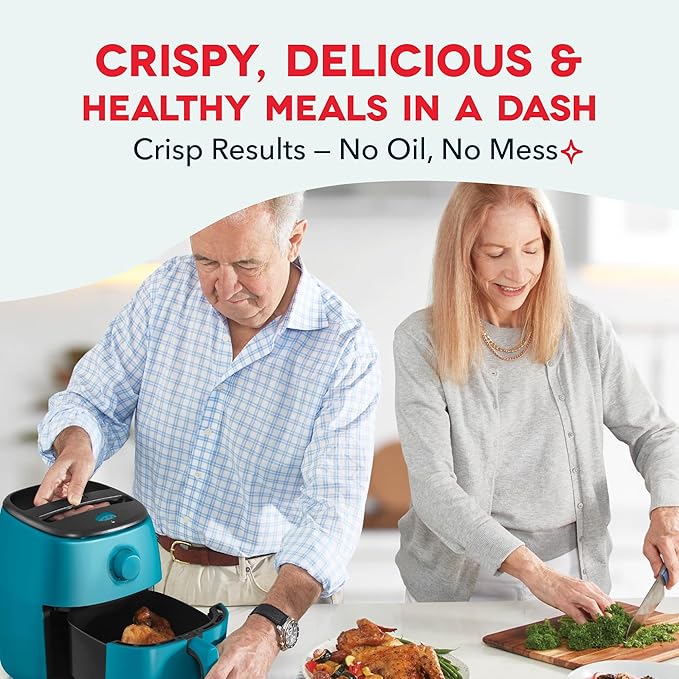 DASH Tasti-Crisp™ Electric Air Fryer Oven, 2.6 Qt., Teal – Compact Air Fryer for Healthier Food in Minutes, Ideal for Small Spaces - Auto Shut Off, Analog, 1000-Watt