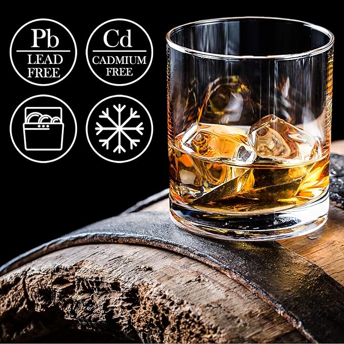 Old Fashioned Whiskey Glass Set, Premium Rocks Glasses for Cocktails and Bourbon, 10 1/4 Oz, Set of 6, Lead-Free Crystal, Bar Drinking Glass Tumbler for Scotch, Cognac, Irish Whisky