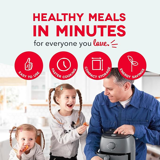 DASH Tasti-Crisp™ Electric Air Fryer Oven, 2.6 Qt., Grey – Compact Air Fryer for Healthier Food in Minutes, Ideal for Small Spaces - Auto Shut Off, Analog, 1000-Watt