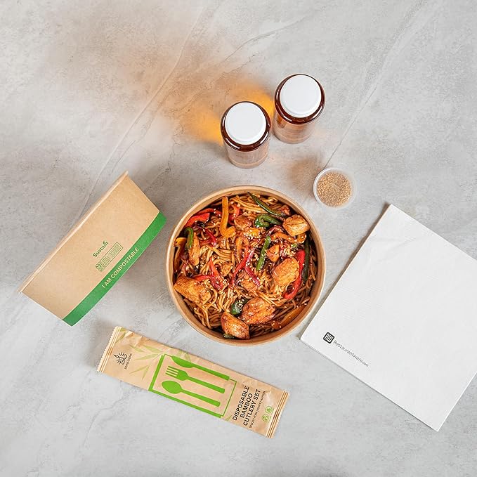 Restaurantware Compostable Paper Food Containers 50 Pack Of 50 oz BPI-Certified Round Kraft Salad Bowls Disposable Grease-Resistant Meal Prep Take Out Containers For Ice Creams, Soups, Snacks