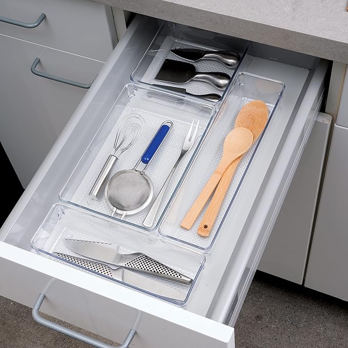 Oggi Clear Drawer Organizer | 6" x 15" | Pack of 2 | For Kitchen & Office | For Bathroom Storage