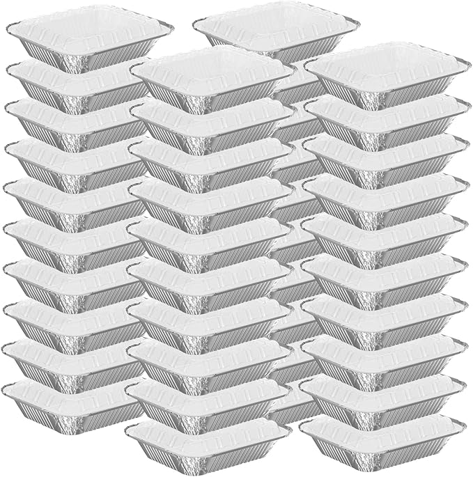 WANBAO 50 PACK 8.3"x6.2" Disposable Tin Foil Pans with Plastic Lids 2.25LB Aluminum Foil Food Containers for Cooking, Baking, Catering Party Meal Prep, Take Out, Freeze, Food Storage
