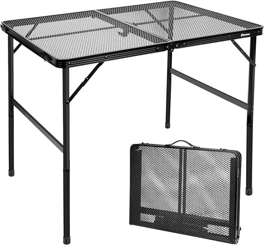 3 ft Folding Table with Adjustable Height (16.5" & 26"), Black Metal Mesh Table with Carry Handle, Portable for Camping, Tailgating, BBQ, Picnic & Indoor, Fits 3–6 People, 7.5 lb, Supports 66 lb