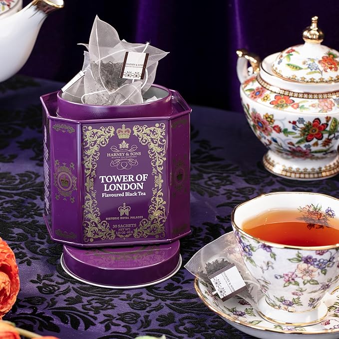 Harney & Sons Tower of London Black Tea with Stone Fruit, Bergamot and Honey Flavors | 30 sachets, Historic Royal Palaces Collection (Tin Design May Vary)
