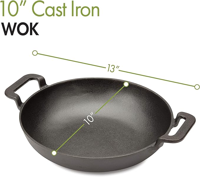 Cuisinart CCW-800, Pre-seasoned Cast Iron Grilling Wok, 10"