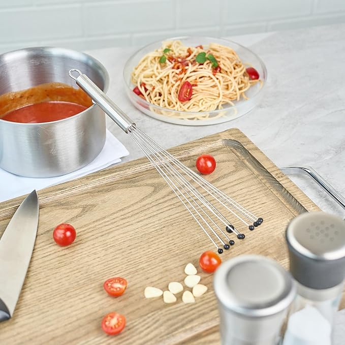 Restaurantware-German Standard 12.6 Inch Ball Whisk, 24 Kitchen Whisks With Silicone Balls - Ergonomic Handle, Dishwashable, Stainless Steel Manual Egg Beater, Durable, For Whisking, Stirring, Mixing