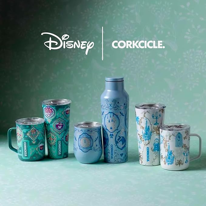 Corkcicle Stemless Insulated Wine Glass Tumbler - Keeps Beverages Cold 6 Hours & Hot 3 Hours - Stainless Steel - Easy-Grip - Summer Drinkware Gift - Keeps Drinks Ice Cold - 12 oz - Princess Cinderella