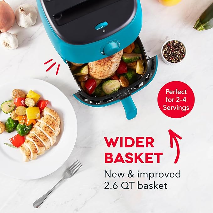 DASH Tasti-Crisp™ Electric Air Fryer Oven, 2.6 Qt., Teal – Compact Air Fryer for Healthier Food in Minutes, Ideal for Small Spaces - Auto Shut Off, Analog, 1000-Watt