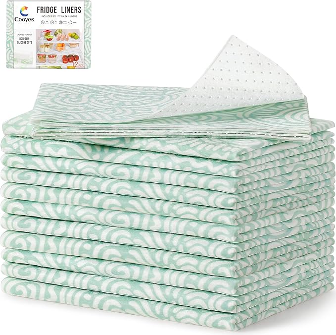 Cooyes 12 Pack Refrigerator Shelf Liners for French Door Fridge, 17.7" × 36" Extra Large, Non-Slip Fridge Mats Machine Washable, Refrigerator Drawer Liner for Glass Shelves Kitchen Cabinet