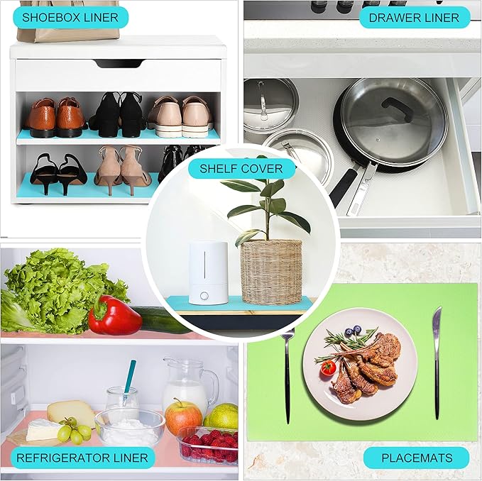 8 Pcs Refrigerator Liners Mats Washable, Refrigerator Mats Liner Waterproof Oilproof, Shinywear Fridge Liners for Shelves, Cover Pads for Freezer Glass Shelf Cupboard Cabinet Drawer (8 Blue)