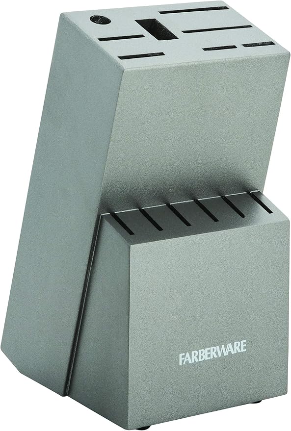 Farberware 15-Piece Stamped Stainless Steel Knife Block Set, High-Carbon Stainless Steel Kitchen Knife Set with Ergonomic Handles, Razor-Sharp Knives with Wood Block, 15-Piece Set, Graphite