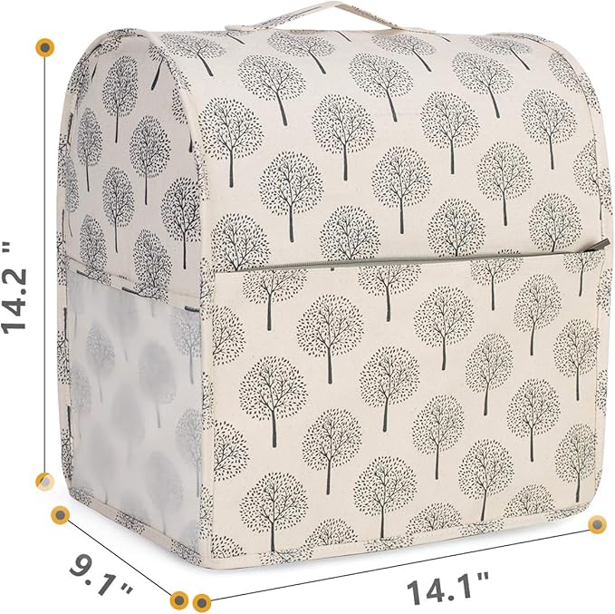 Yarwo Dust Cover for 4.5 qt and All 5 qt Stand Mixer, Protective Stand Mixer Cover with Top Handle and Pockets for Extra Accessories, Tree