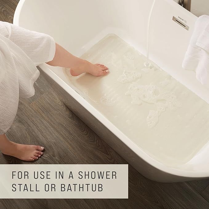 Rubbermaid Commercial Products Bath Tub and Shower Mat, 36-Inch X 18-Inch, White, Extra Long, Machine Washable, Safti-Grip Non-Slip Bathroom Mat with Suction Cups for Home/Hotel/Shower/Bathtub