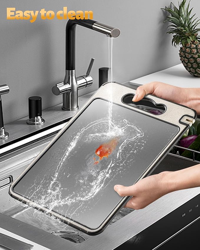 Titanium Cutting Board Double Sided for Kitchen,Knife Sharpener & Garlic Grater Wheat Straw + PP with Juice Groove Large Chopping Board（15×10In） Kitchen Necessities for Home