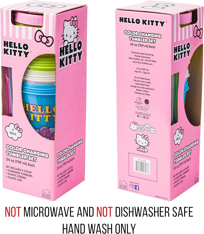 Silver Buffalo Sanrio Hello Kitty Summertime Gardening Color Changing Plastic Tumblers Includes Lid and Straw, 24 Ounces (Pack of 48)
