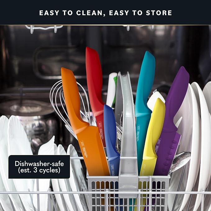 Home Hero Kitchen Knife Set - High Carbon Stainless Steel Blades - Nonstick Ceramic Coating - Ergonomic Handles with Protective Sheaths - 12 Pieces, Multicolor