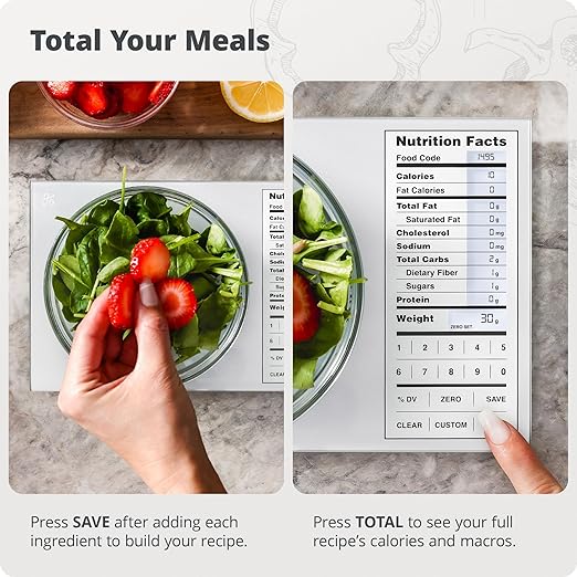 Greater Goods Digital Nutrition Scale – Accurate Macro and Calorie Tracking for Meal Prep, Weight Loss, and Healthy Eating | 2,000 Built-in Foods, Intuitive Nutrition Label Display, 11lb Cap, Silver