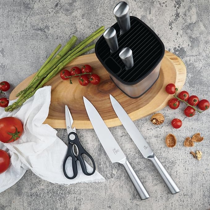 kitchen knife set,chushiji 6-Piece silver Kitchen Knife Set for Home, Anti-Rust Non-stick Stainless Steel Sharp Chef Knife Set with Universal Knife Block for Kitchen, Ergonomical Design (silver)