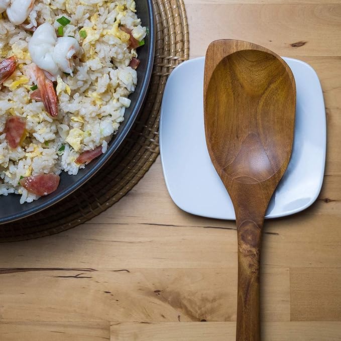 FAAY 13.5” Left-Handed Corner Wooden Spoon – Angled Teak Cooking Utensil for Left-Hand Use, Ergonomic Scraper & Stirring Spoon, Handcrafted Thai Teak, Safe for Nonstick Cookware