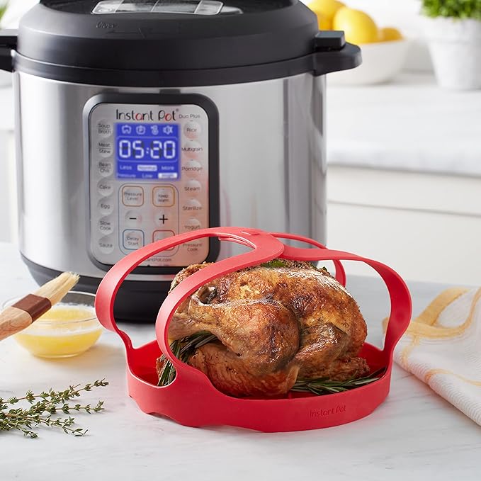 Instant Pot Official Silicone Bakeware Sling - Multi-Use, Heat-Resistant, BPA-Free, Compatible with 6-Quart and 8-Quart Cookers, Red - Ideal for Lifting, Roasting, and Healthier Cooking